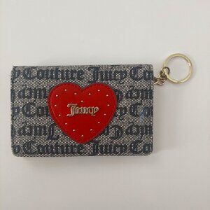 Juicy Couture Brown Logo Heart Keychain Snap Wallet Cardholder EUC